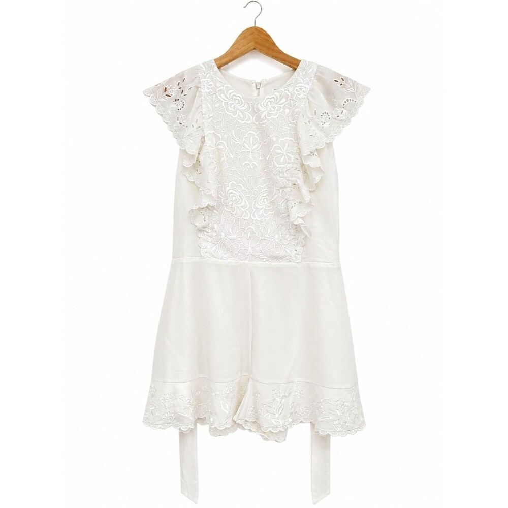 Express White One Piece Romper Ruffle Floral Size Medium Coquette Bridal